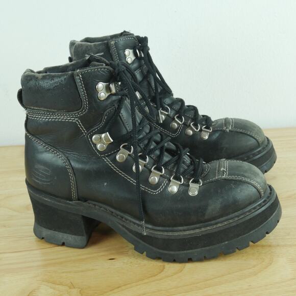 Skechers Size 10 Boots Vintage Y2K Chunky Heel Grunge Whimsigoth Platform Black - Picture 1 of 16